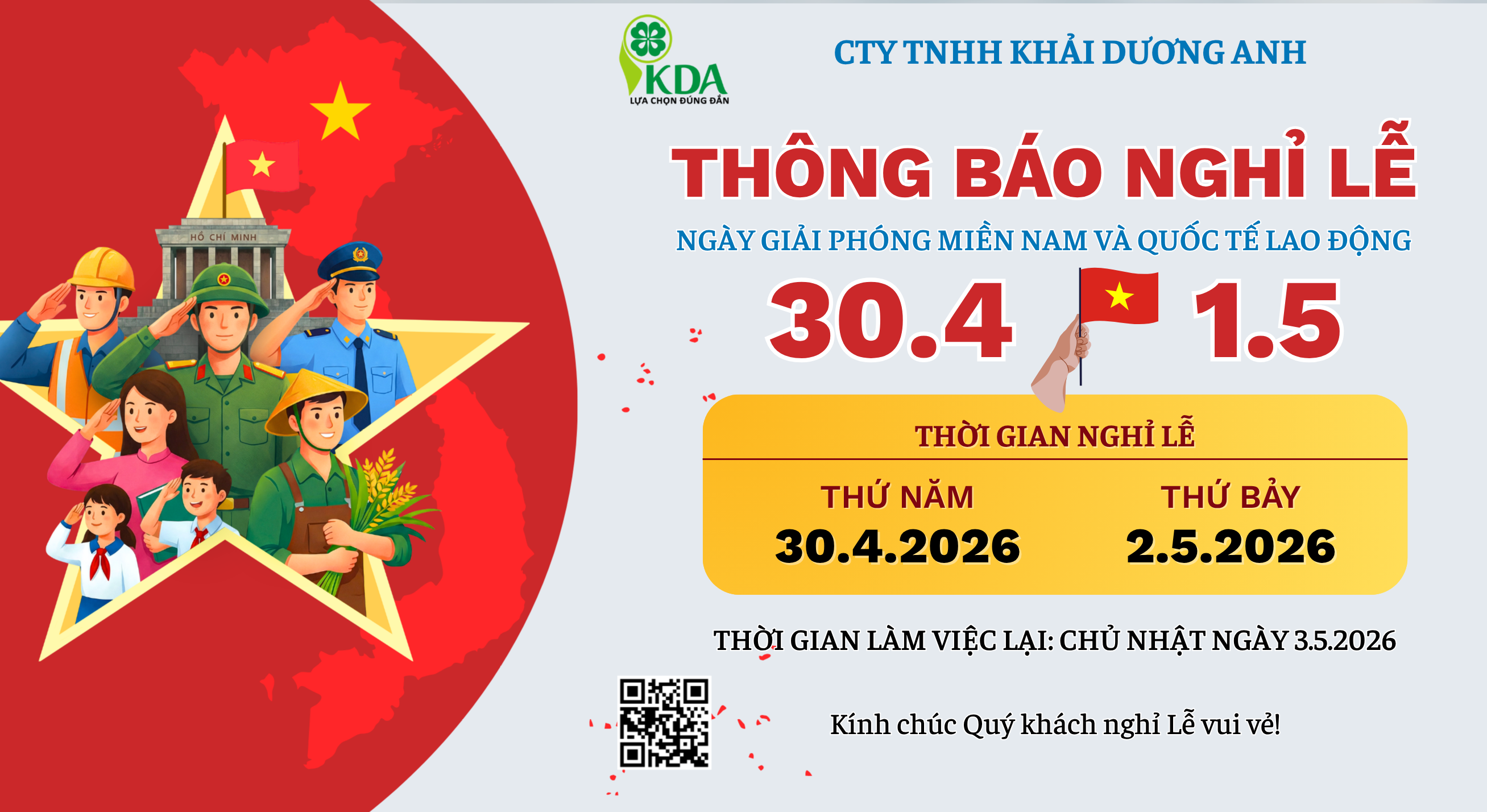 THÔNG BÁO NGHỈ LỄ 30/04