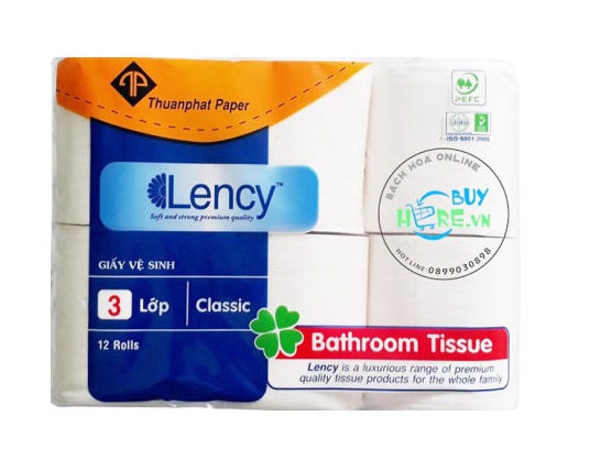 Giấy vệ sinh cao cấp 3 lớp, lốc 12 cuộn - Lency